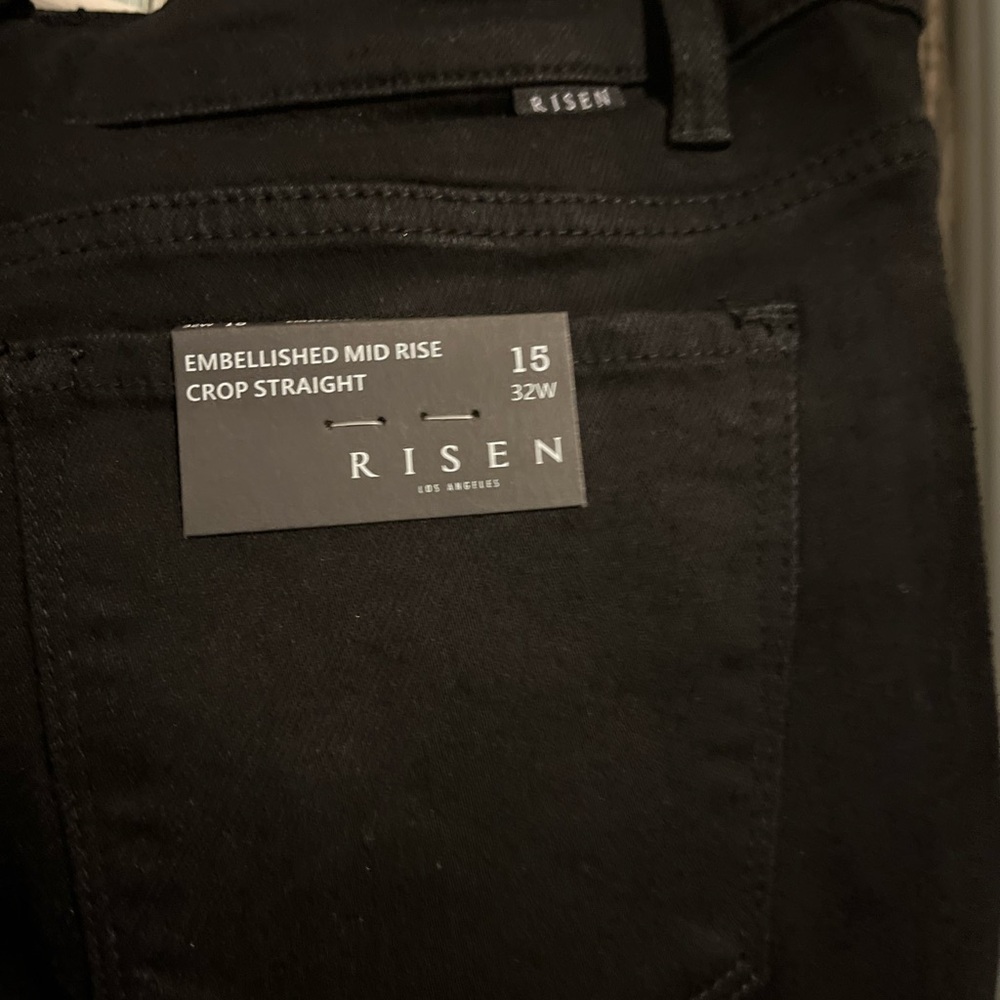 Risen Embellished Crop Straight Black Jeans